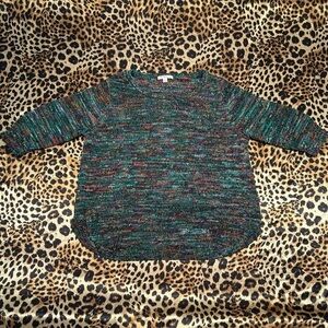 Studio Works Green Multicolor Knit Half Sleeve Sweater